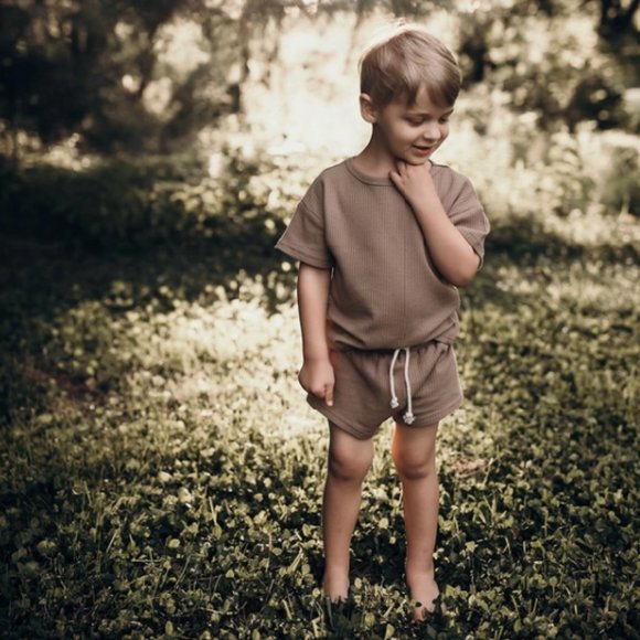 Three Little Tots Other - Three Little Tots Waffle Toddler Top & Bottom Set - Cocoa Sand, 3T